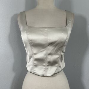 Aritzia‎ Ten By Babaton Crop Top Womens XS Satin Silver Square Neck Minimalist